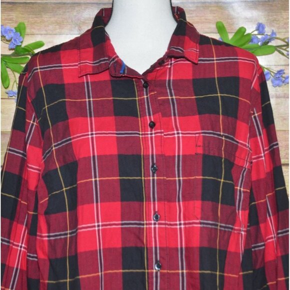 NWT St. John's Bay Ladies Red Plaid Button Front Classic Shirt Top Size 0X - Picture 2 of 11